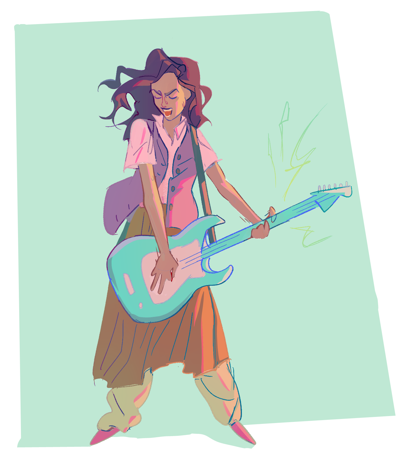 A gentle Girl Shredding  on her mighty Guitar Concept art by Gabrielle DO DUY