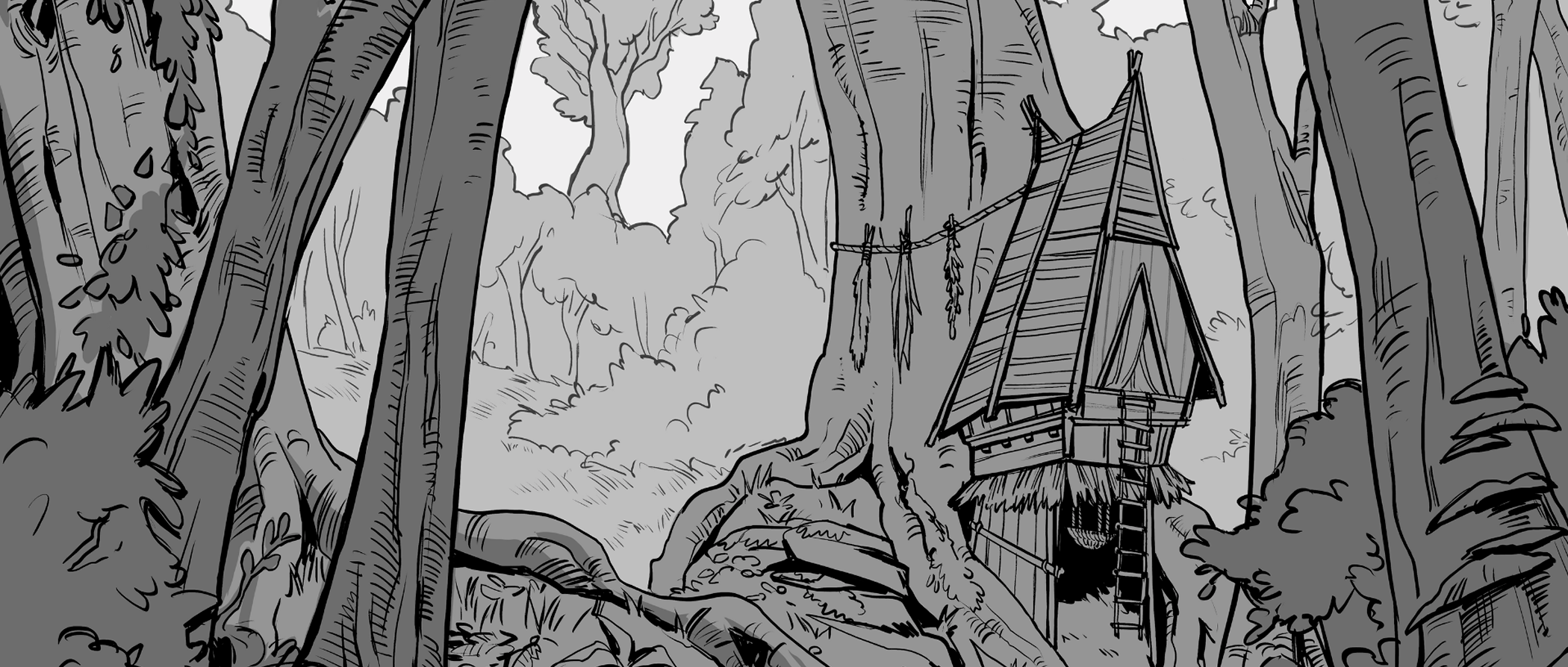 Gabrielle DO DUY - Visual development - Wooden Cabin lost in the deep Forest